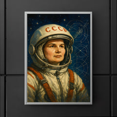 Valentina Tereshkova among stars and mission schematics poster 5
