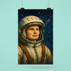 Valentina Tereshkova among stars and mission schematics poster 6