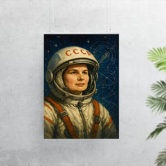 Valentina Tereshkova among stars and mission schematics poster 7