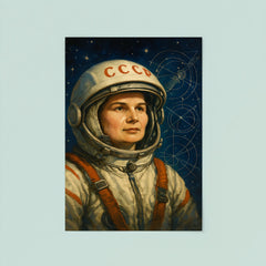 Valentina Tereshkova among stars and mission schematics poster 8