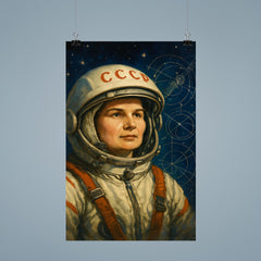 Valentina Tereshkova among stars and mission schematics poster 9