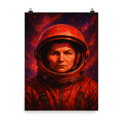 Valentina Tereshkova helmet in cosmic red poster on a plain backdrop in size 8"x10".