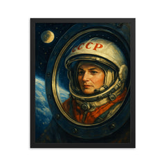 Valentina Tereshkova in orbit window reflection framed print on a plain backdrop in size 16"x20".