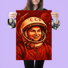 Valentina Tereshkova in Soviet cosmic red poster 3