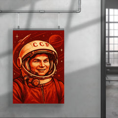 Valentina Tereshkova in Soviet cosmic red poster 4