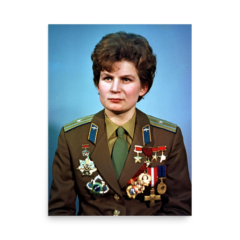 Valentina Tereshkova poster on a plain backdrop in size 18