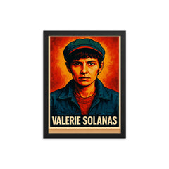 Valerie Solanas framed print on a plain backdrop in size 12"x16".
