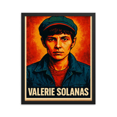 Valerie Solanas framed print on a plain backdrop in size 16"x20".