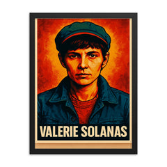Valerie Solanas framed print on a plain backdrop in size 18"x24".