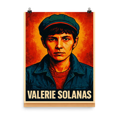 Valerie Solanas poster on a plain backdrop in size 8"x10".