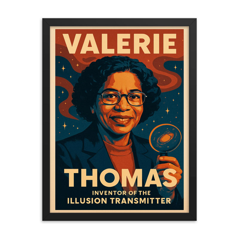 Valerie Thomas framed print on a plain backdrop in size 18