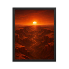 Valles Marineris at Martian sunset framed print on a plain backdrop in size 16"x20".