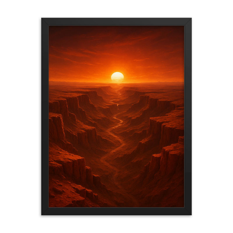 Valles Marineris at Martian sunset framed print on a plain backdrop in size 18