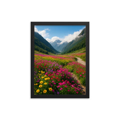 Valley of Flowers India framed print on a plain backdrop in size 12"x16".