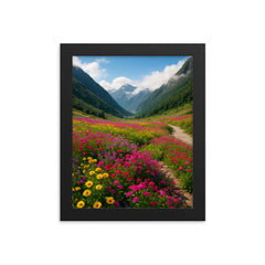 Valley of Flowers India framed print on a plain backdrop in size 8"x10".