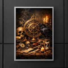 Vanitas still life with astrolabe and raven poster 5