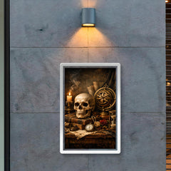 Vanitas still life with skull and astrolabe poster 2