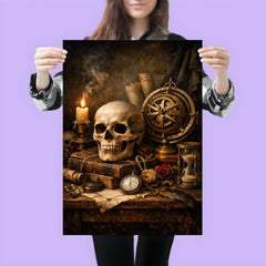 Vanitas still life with skull and astrolabe poster 3