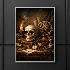 Vanitas still life with skull and astrolabe poster 5