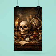 Vanitas still life with skull and astrolabe poster 6