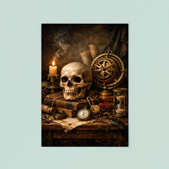 Vanitas still life with skull and astrolabe poster 8