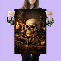 Vanitas still life with skull rosary hourglass poster 3