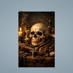 Vanitas still life with skull rosary hourglass poster 9