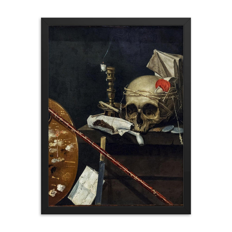 Vanite - Nature Morte by Sebastien Bonnecroy, 1641 framed print on a plain backdrop in size 18