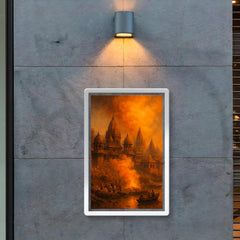 Varanasi cremation ghats and saffron smoke poster 2
