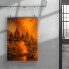 Varanasi cremation ghats and saffron smoke poster 4