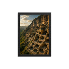 Vardzia Cave Monastery Georgia framed print on a plain backdrop in size 12"x16".