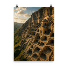 Vardzia Cave Monastery Georgia poster on a plain backdrop in size 8"x10".
