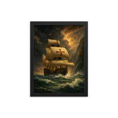 Vasco da Gama rounding the Cape storm framed print on a plain backdrop in size 12"x16".