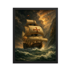 Vasco da Gama rounding the Cape storm framed print on a plain backdrop in size 16"x20".