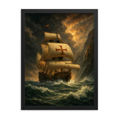 Vasco da Gama rounding the Cape storm framed print on a plain backdrop in size 18"x24".