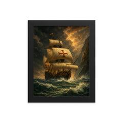 Vasco da Gama rounding the Cape storm framed print on a plain backdrop in size 8"x10".