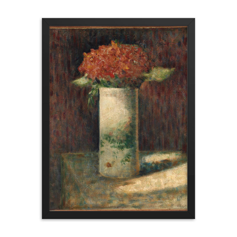 Vase of Flowers by Georges Seurat framed print on a plain backdrop in size 18