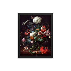 Vase of Flowers by Jan Davidsz de Heem framed print on a plain backdrop in size 12"x16".