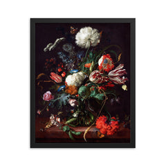 Vase of Flowers by Jan Davidsz de Heem framed print on a plain backdrop in size 16"x20".