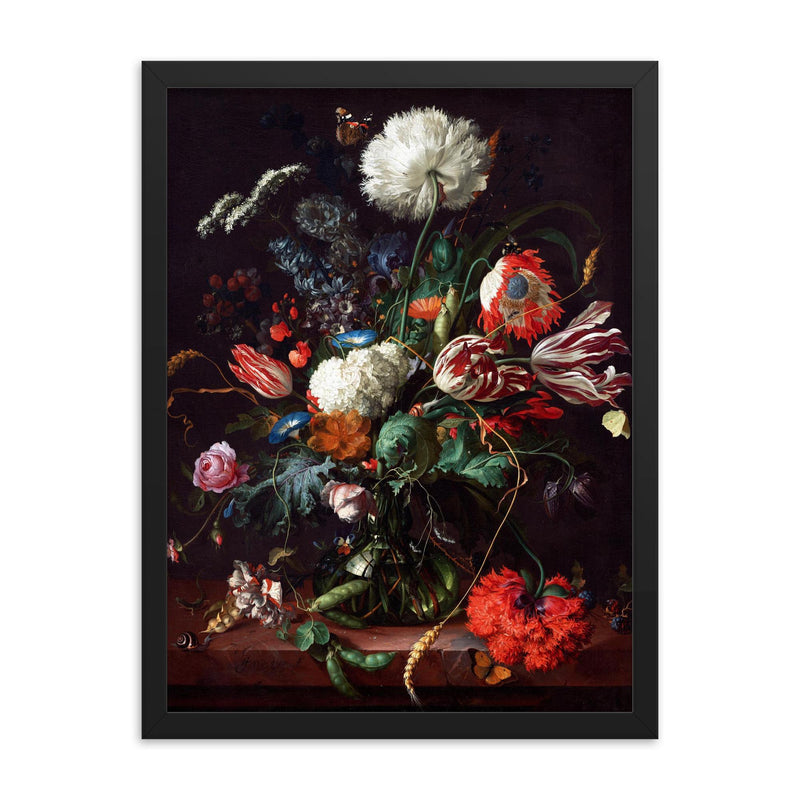 Vase of Flowers by Jan Davidsz de Heem framed print on a plain backdrop in size 18