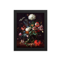 Vase of Flowers by Jan Davidsz de Heem framed print on a plain backdrop in size 8"x10".