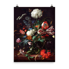 Vase of Flowers by Jan Davidsz de Heem poster on a plain backdrop in size 8"x10".