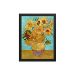 Vase with Twelve Sunflowers by Vincent van Gogh framed print on a plain backdrop in size 12"x16".