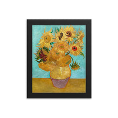 Vase with Twelve Sunflowers by Vincent van Gogh framed print on a plain backdrop in size 8"x10".
