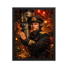 Vasily Arkhipov in Soviet submarine control room framed print on a plain backdrop in size 16"x20".