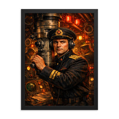 Vasily Arkhipov in Soviet submarine control room framed print on a plain backdrop in size 18"x24".