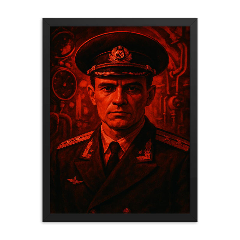 Vasily Arkhipov in submarine red light framed print on a plain backdrop in size 18