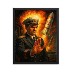 Vasily Arkhipov refusing nuclear launch framed print on a plain backdrop in size 16"x20".