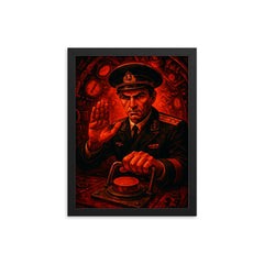 Vasily Arkhipov refusing nuclear launch in red lit submarine framed print on a plain backdrop in size 12"x16".
