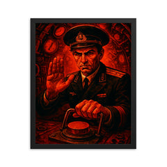 Vasily Arkhipov refusing nuclear launch in red lit submarine framed print on a plain backdrop in size 16"x20".